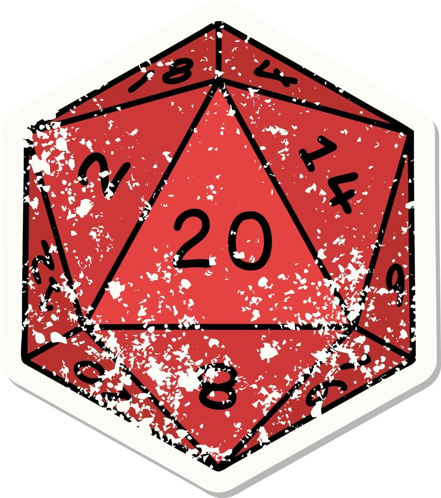 tatuaje de pegatina angustiado al estilo tradicional de un dado d20 vector