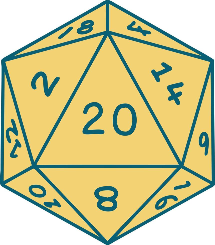 iconic tattoo style image of a d20 dice vector
