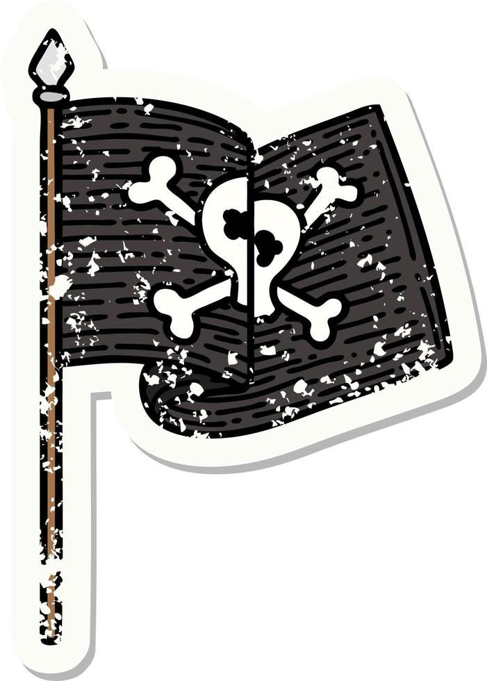 distressed sticker tattoo in traditional style of pirate flag vector