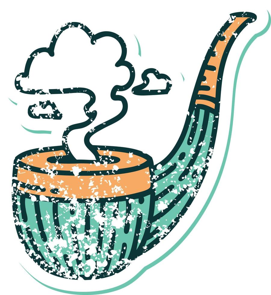 iconic distressed sticker tattoo style image of a smokers pipe vector