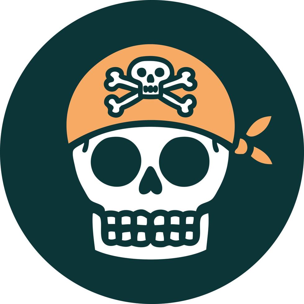 imagen icónica de estilo tatuaje de una calavera pirata vector