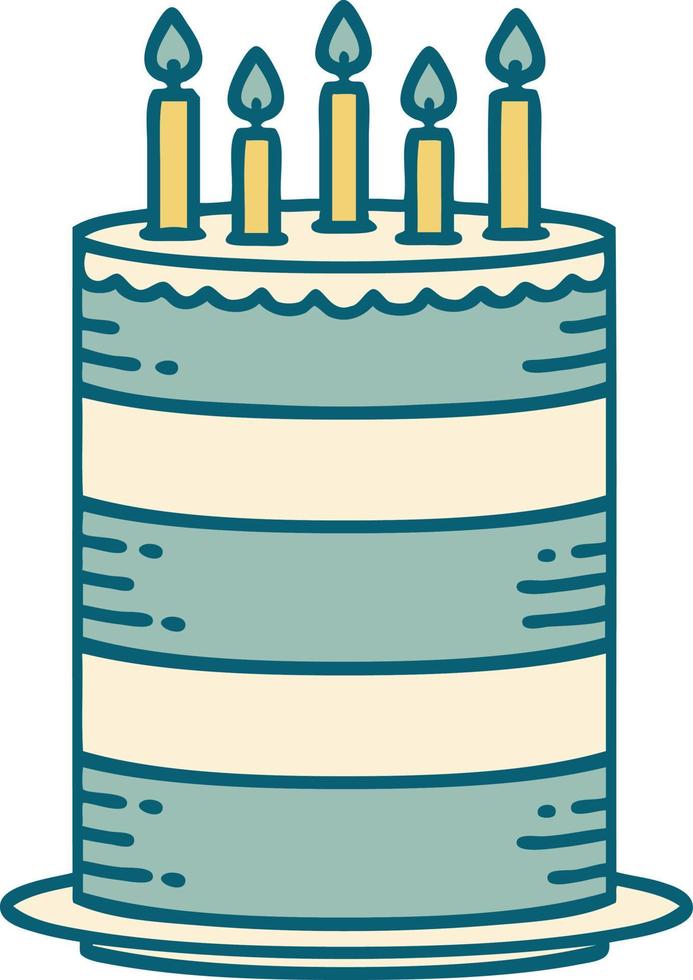 iconic tattoo style image of a birthday cake vector