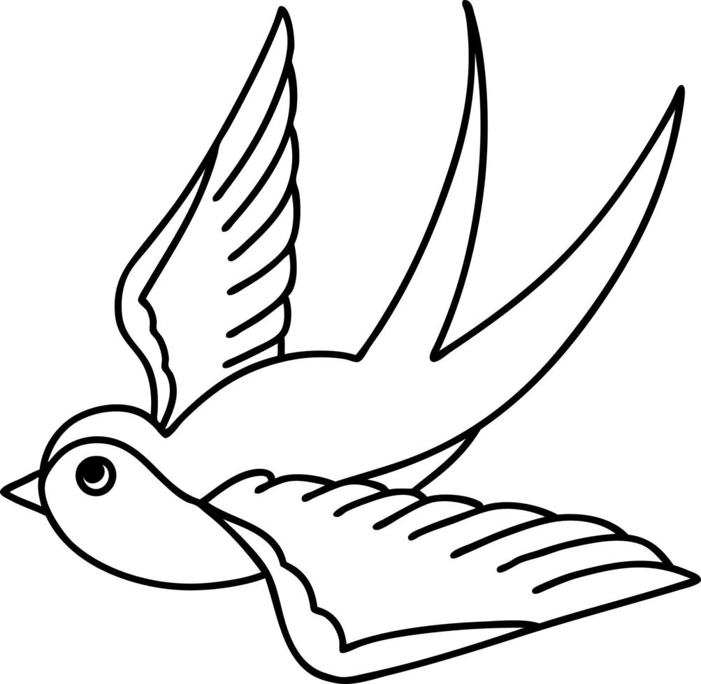 tattoo in black line style of a swallow vector