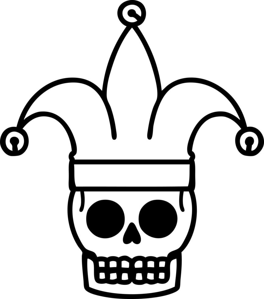 tattoo in black line style of a skull jester vector