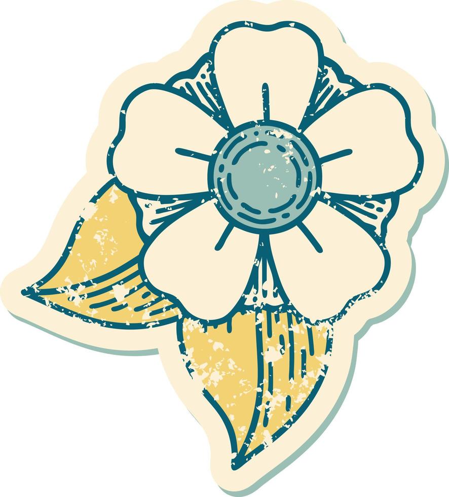 iconic distressed sticker tattoo style image of a flower vector