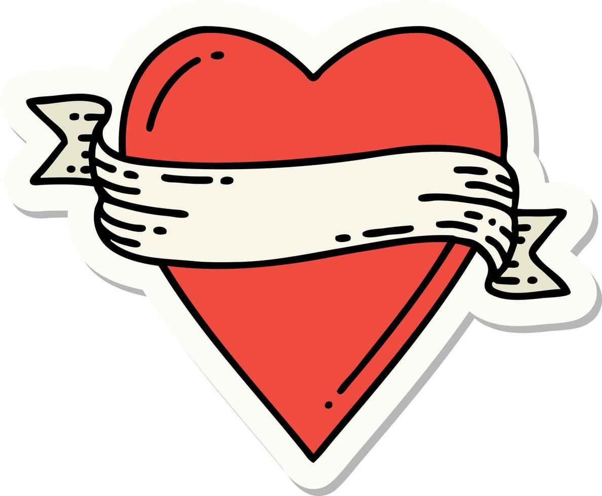 sticker of tattoo in traditional style of a heart and banner vector