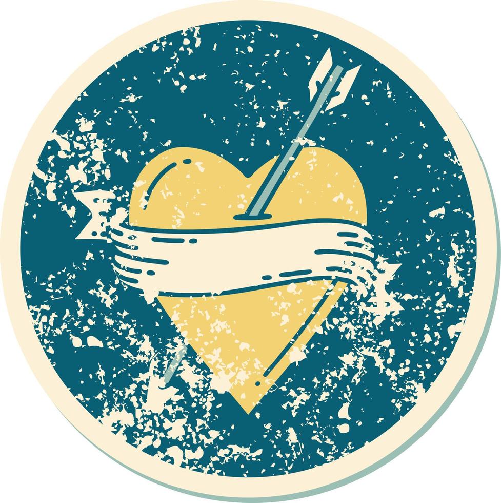 iconic distressed sticker tattoo style image of an arrow heart and banner vector