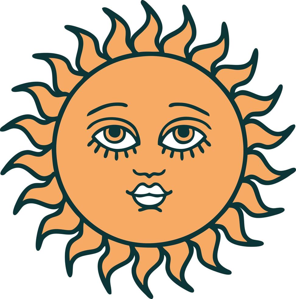 iconic tattoo style image of a sun with face vector