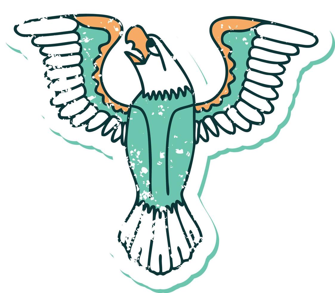 icónica pegatina angustiada estilo tatuaje imagen de un águila americana vector
