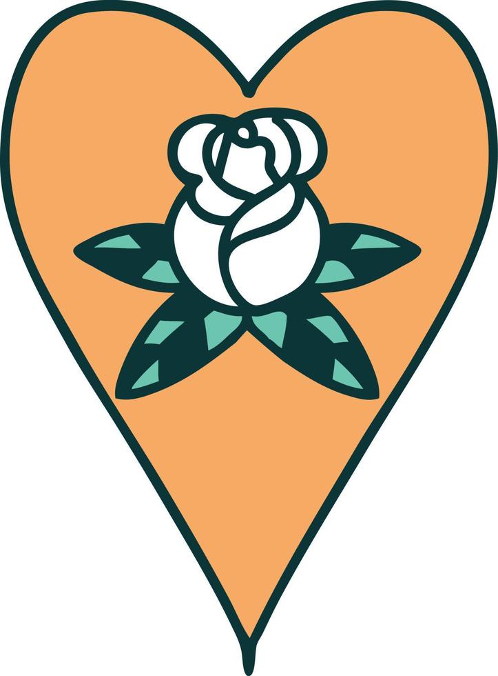 iconic tattoo style image of a heart and flowers vector