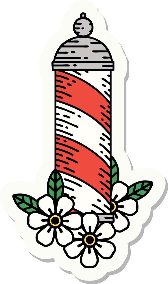 sticker of tattoo in traditional style of a barbers pole vector