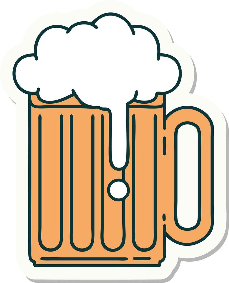 sticker of tattoo in traditional style of a beer tankard vector