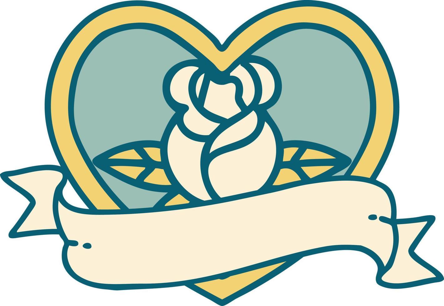 iconic tattoo style image of a heart rose and banner vector