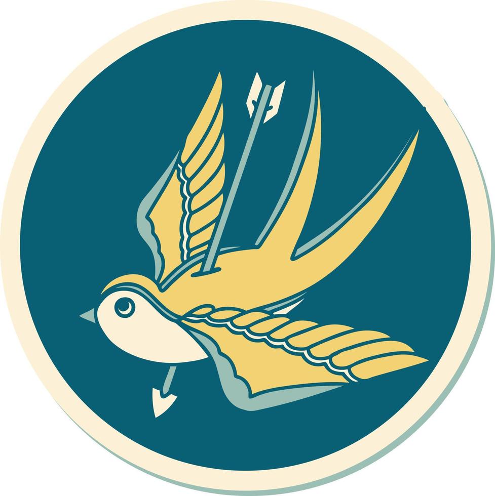 sticker of tattoo in traditional style of a swallow pierced by arrow vector