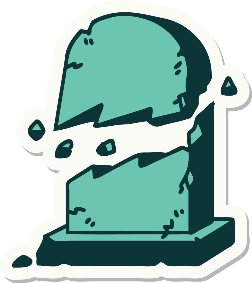 sticker of tattoo in traditional style of a broken grave stone vector