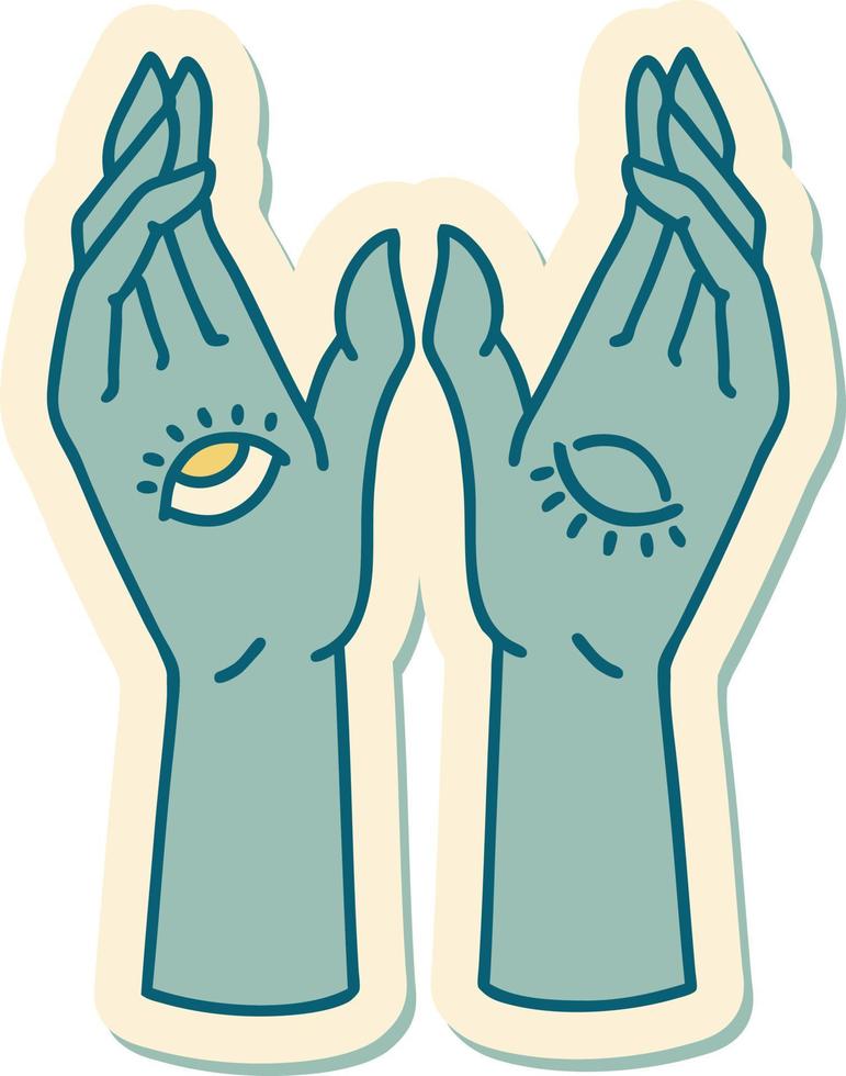 sticker of tattoo in traditional style of mystic hands vector