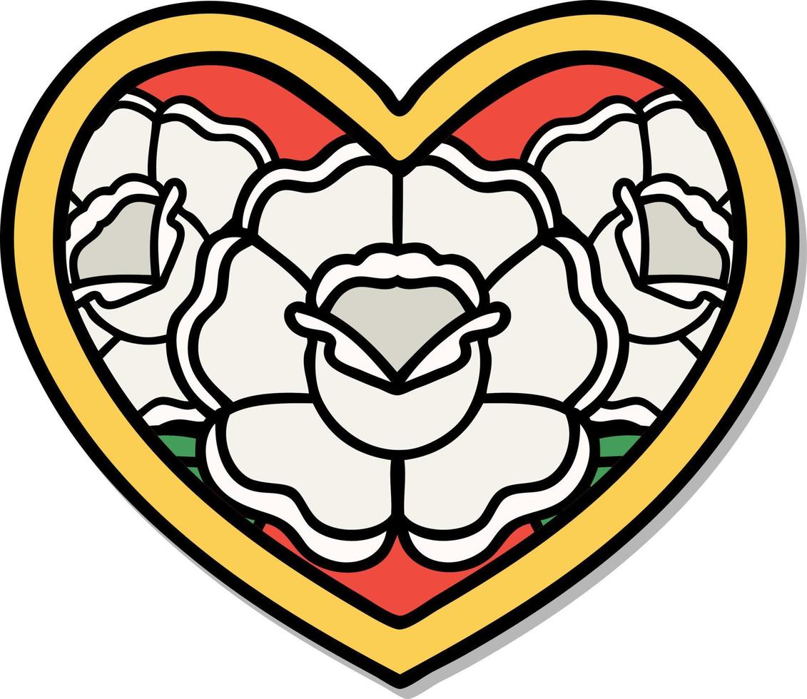 sticker of tattoo in traditional style of a heart and flowers vector