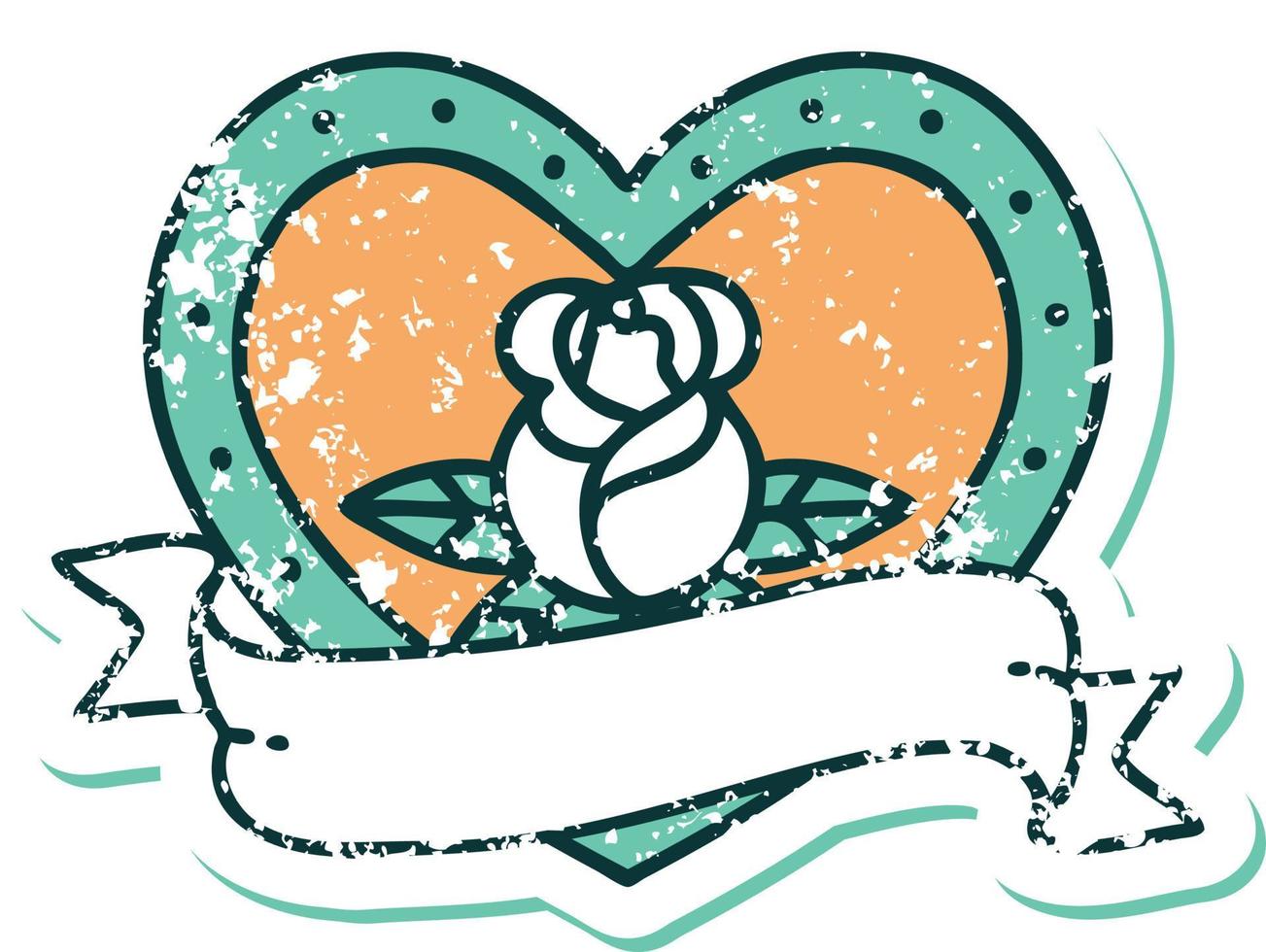 iconic distressed sticker tattoo style image of a heart rose and banner vector