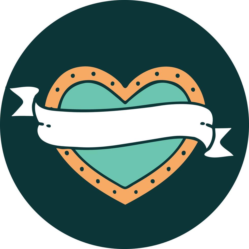 iconic tattoo style image of a heart and banner vector
