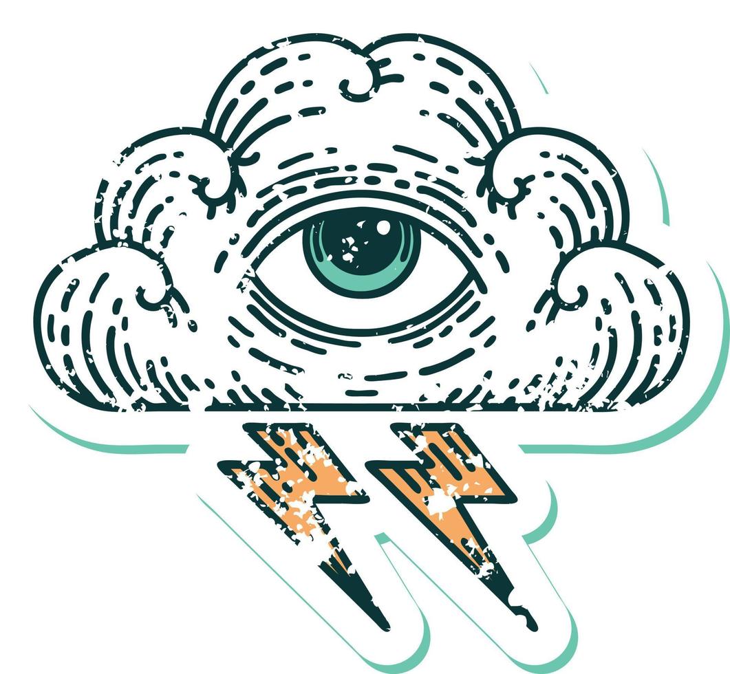 iconic distressed sticker tattoo style image of an all seeing eye cloud vector