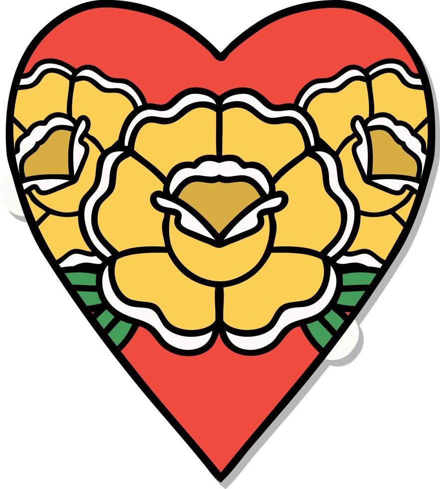 pegatina de tatuaje al estilo tradicional de un corazón y flores vector