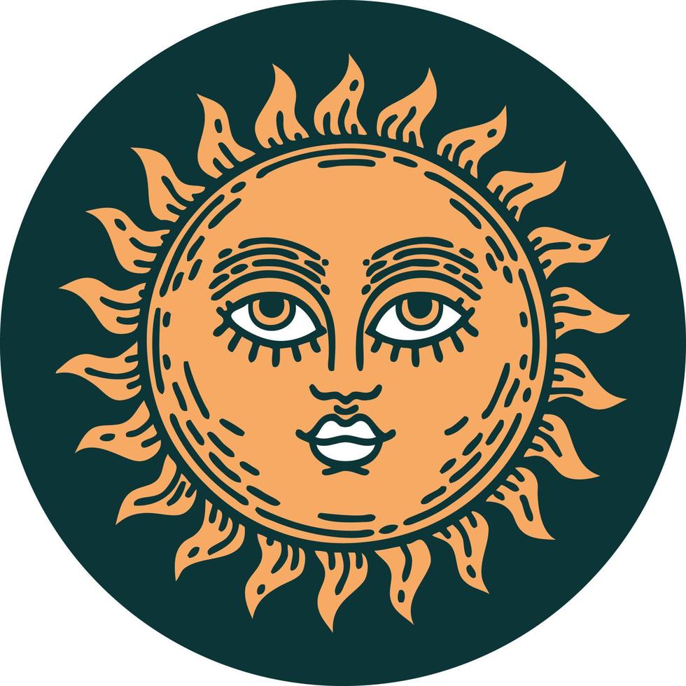 iconic tattoo style image of a sun with face vector