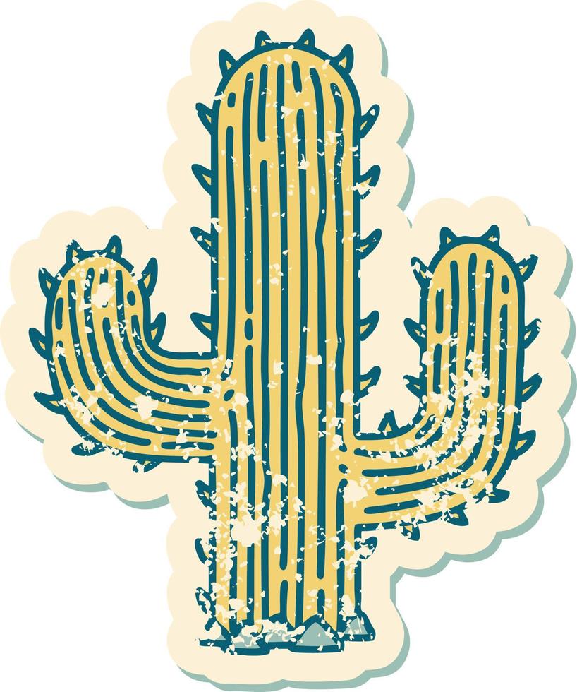 iconic distressed sticker tattoo style image of a cactus vector
