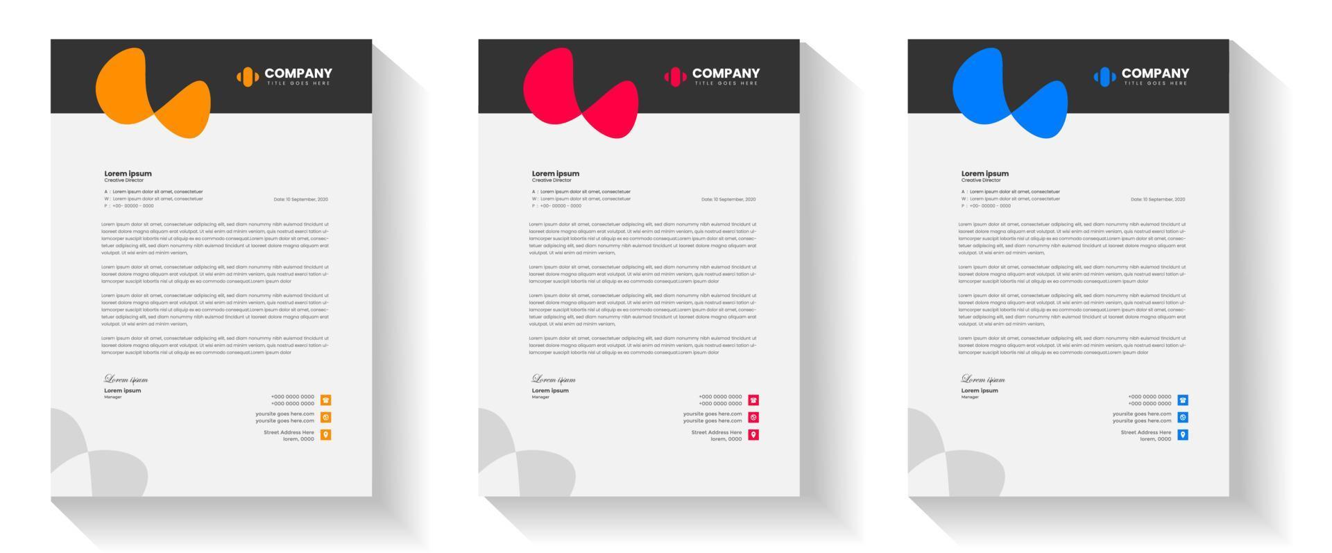 corporate modern letterhead design template set with yellow, blue and red color. creative modern letter head design templates for your project. letterhead design. letter head design. vector