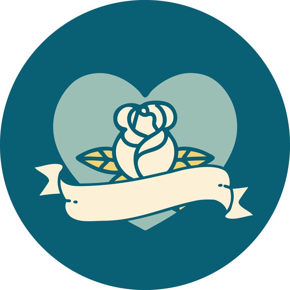 iconic tattoo style image of a heart rose and banner vector