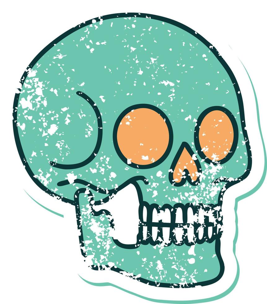 iconic distressed sticker tattoo style image of a skull vector