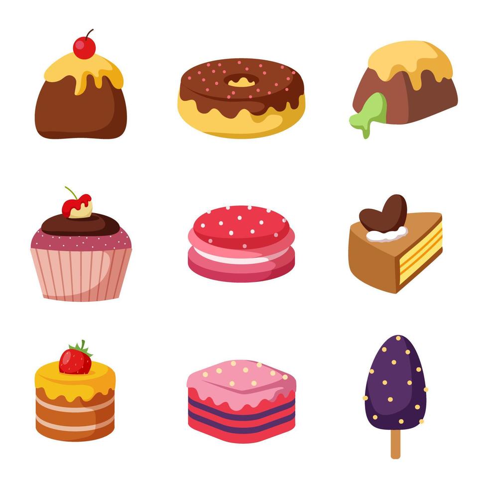 Set of sweet bakery and cake vector