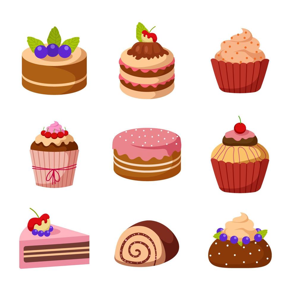 Set of sweet bakery and cake vector