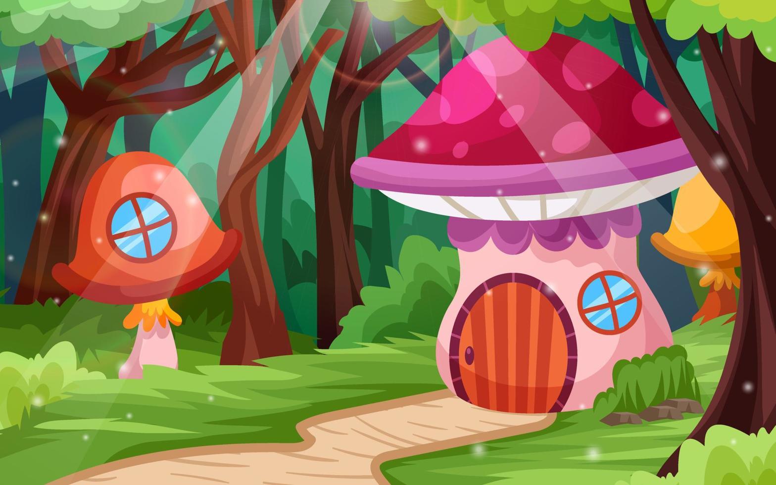 Enchanted forest with mushroom house for fairies vector