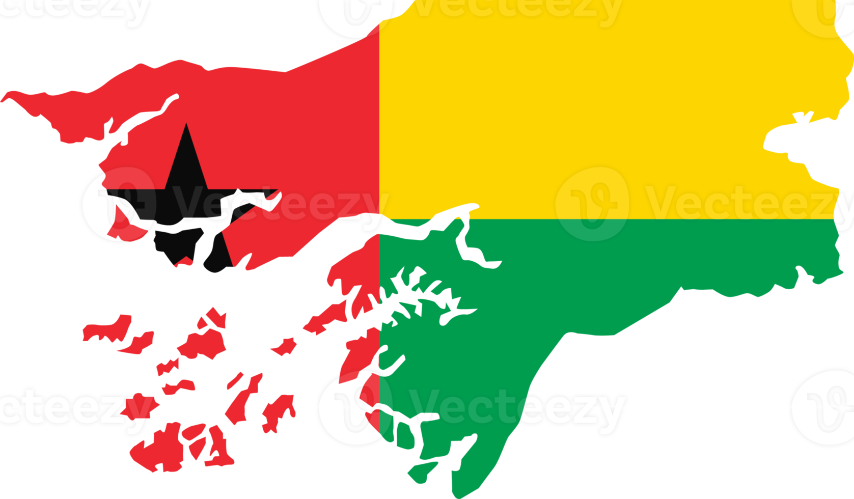 Guinea Bissau map city color of country flag. png