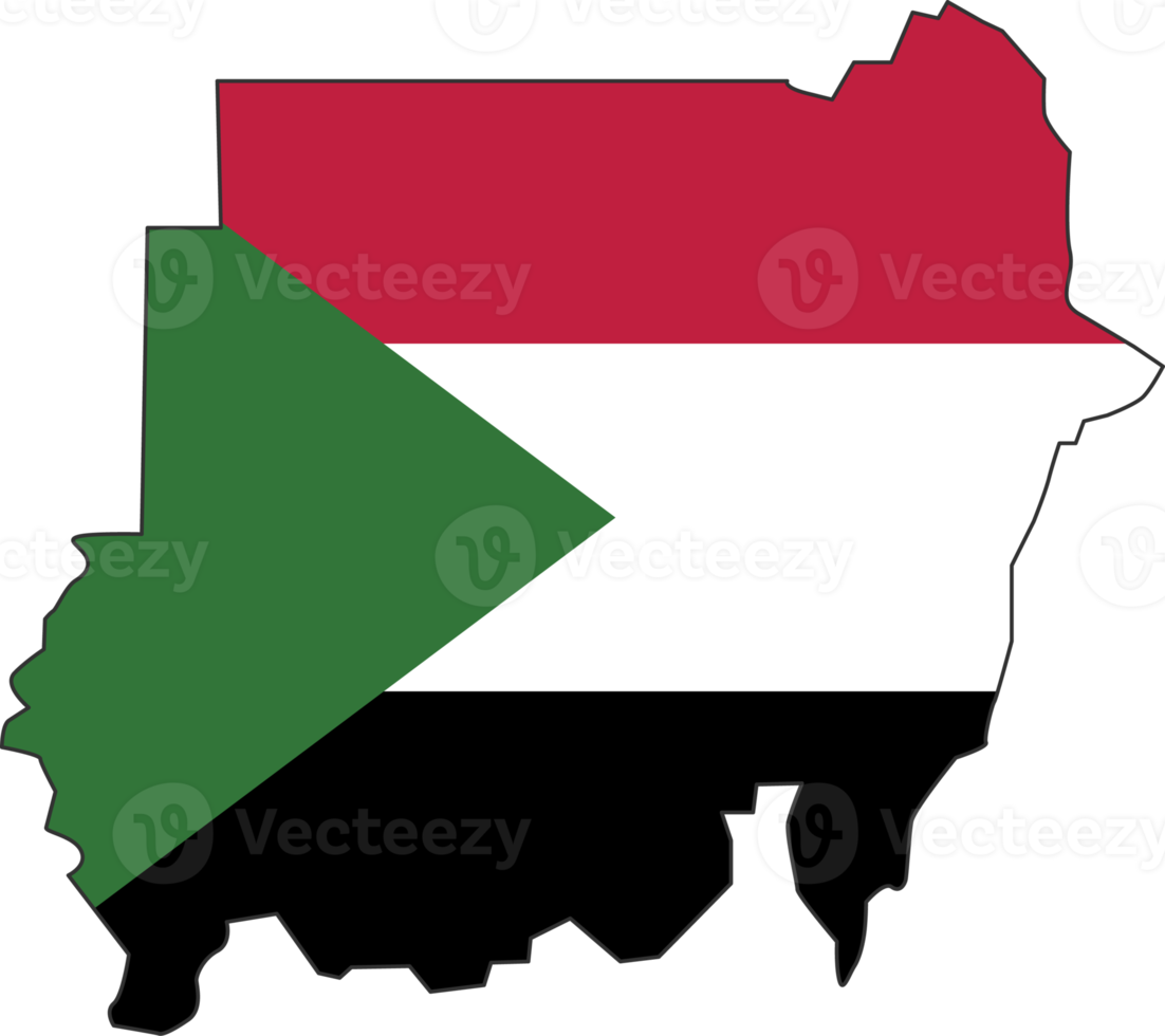 Sudan map city color of country flag. png