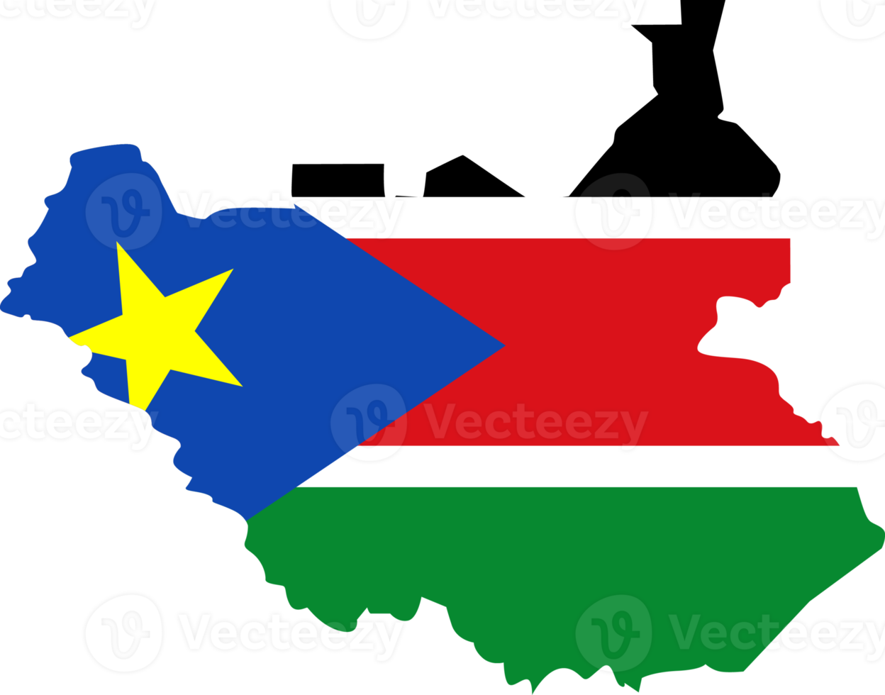 South Sudan map city color of country flag. png