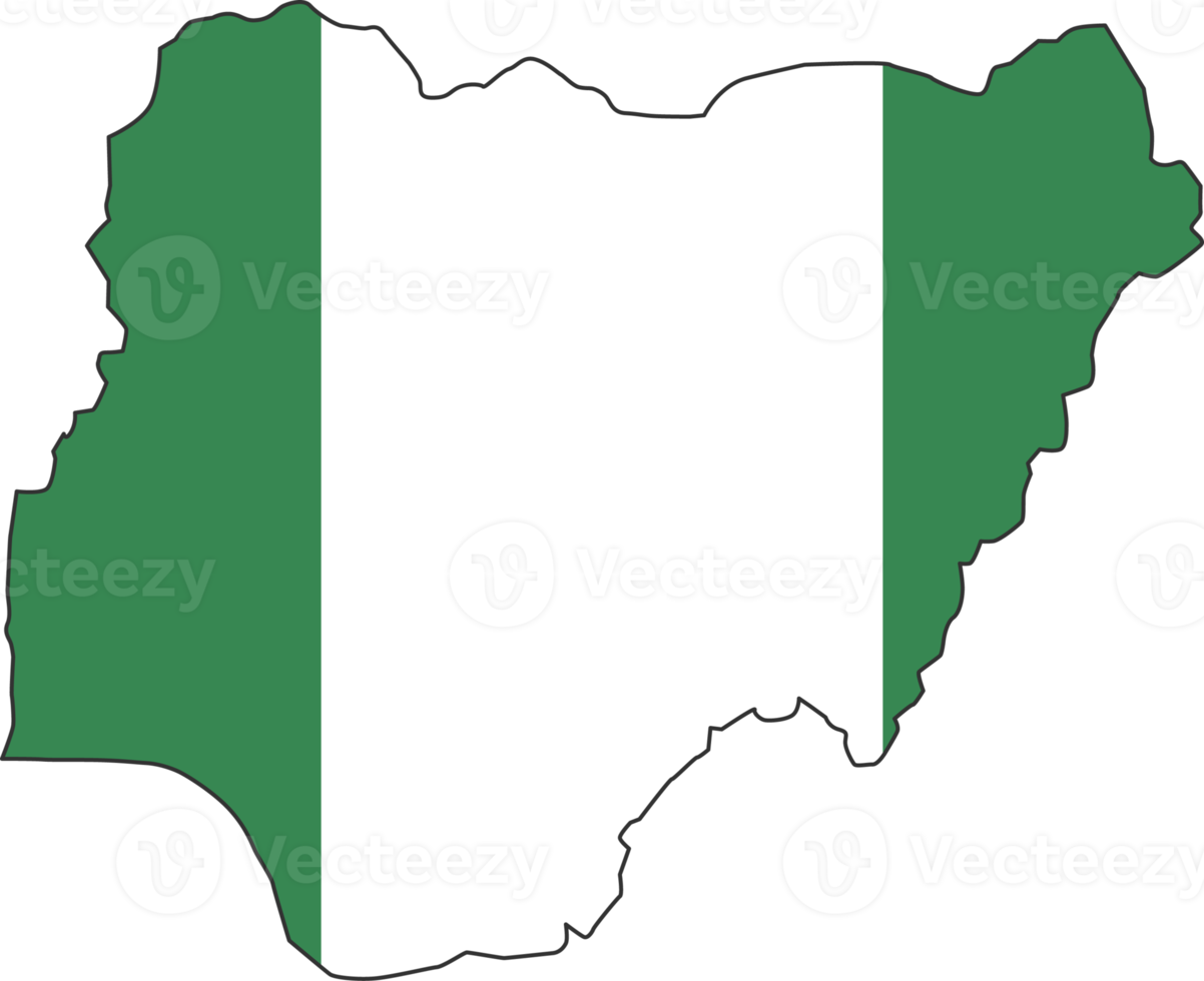 Nigeria map city color of country flag. png