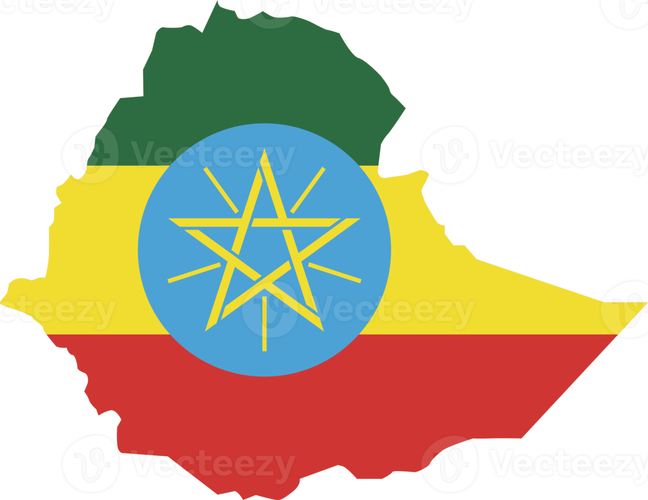 Ethiopia map city color of country flag. png