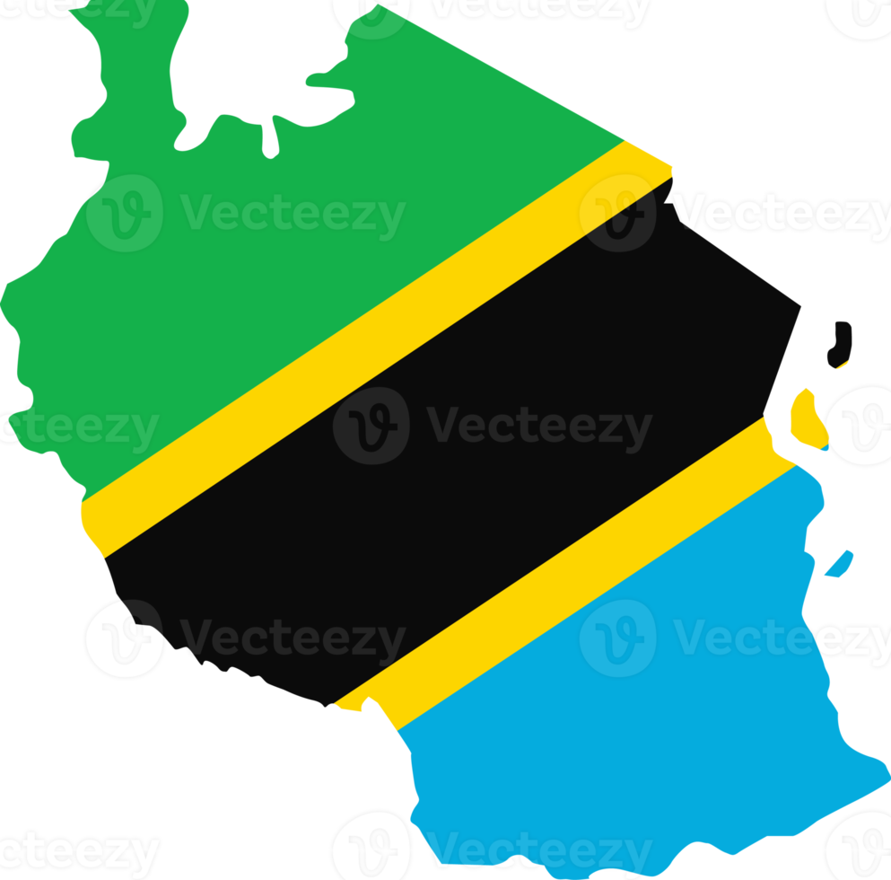 Tanzania map city color of country flag. png