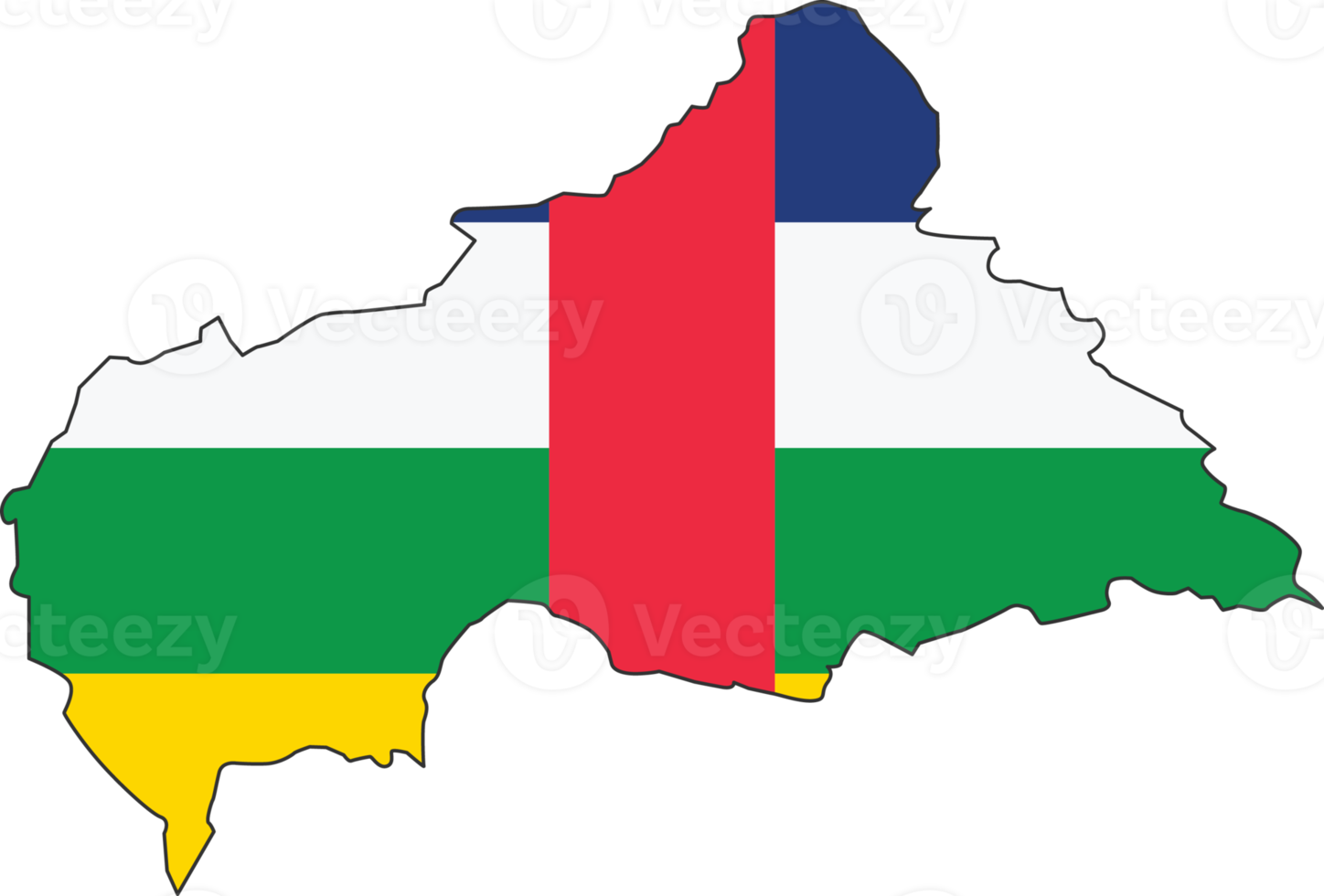 Central African map city color of country flag. png