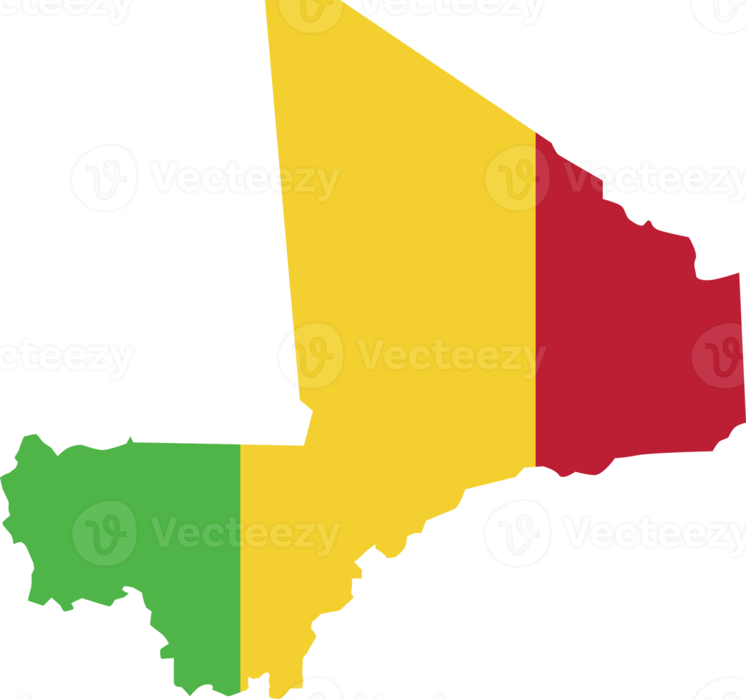 Mali map city color of country flag. png