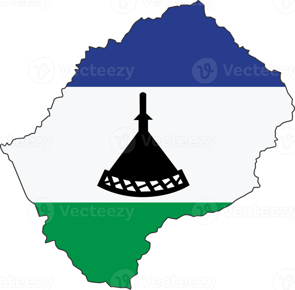 Lesotho map city color of country flag. png