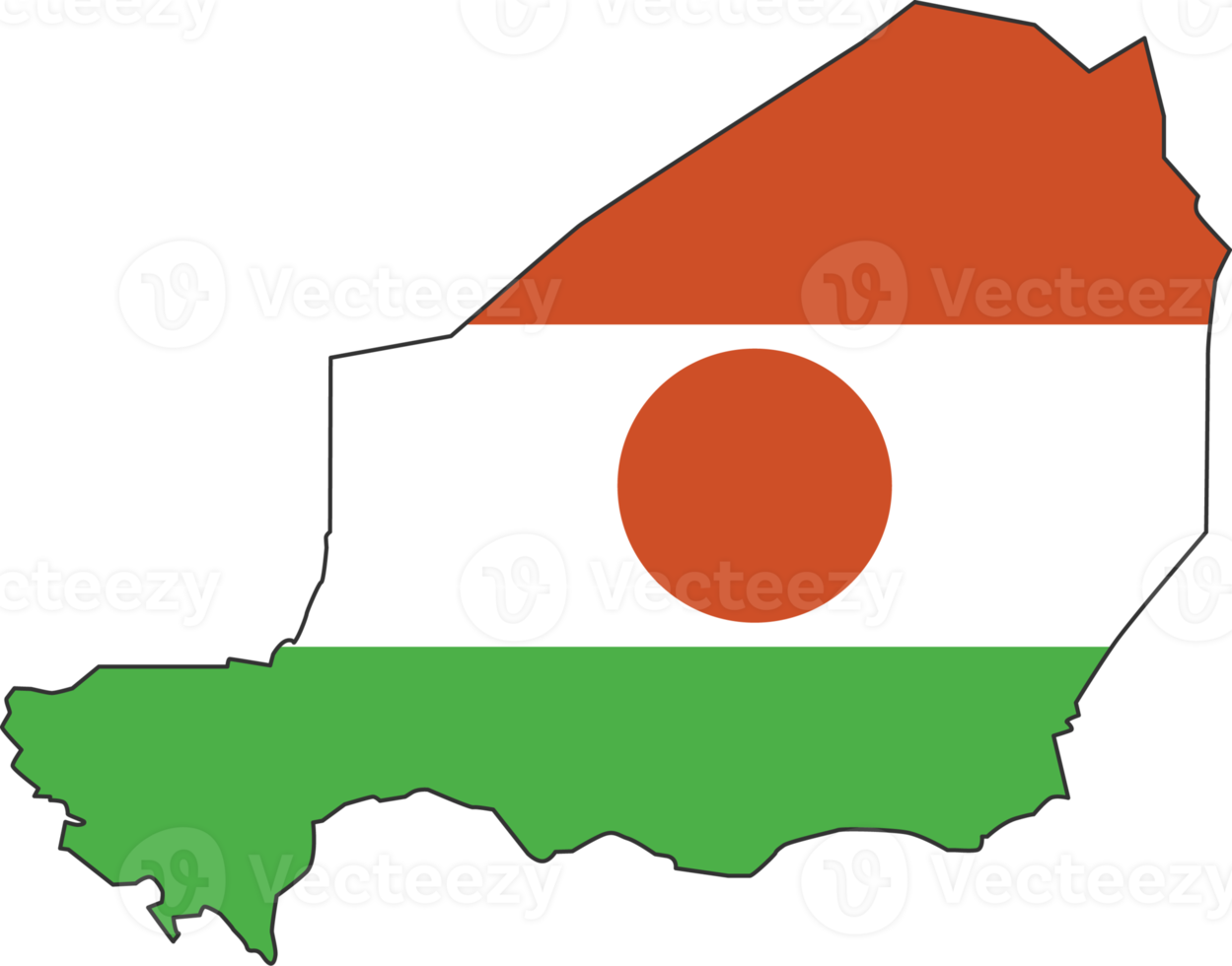 Niger map city color of country flag. png