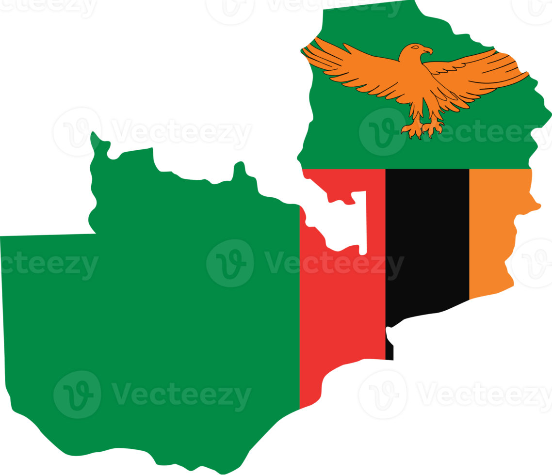 Zambia map city color of country flag. png