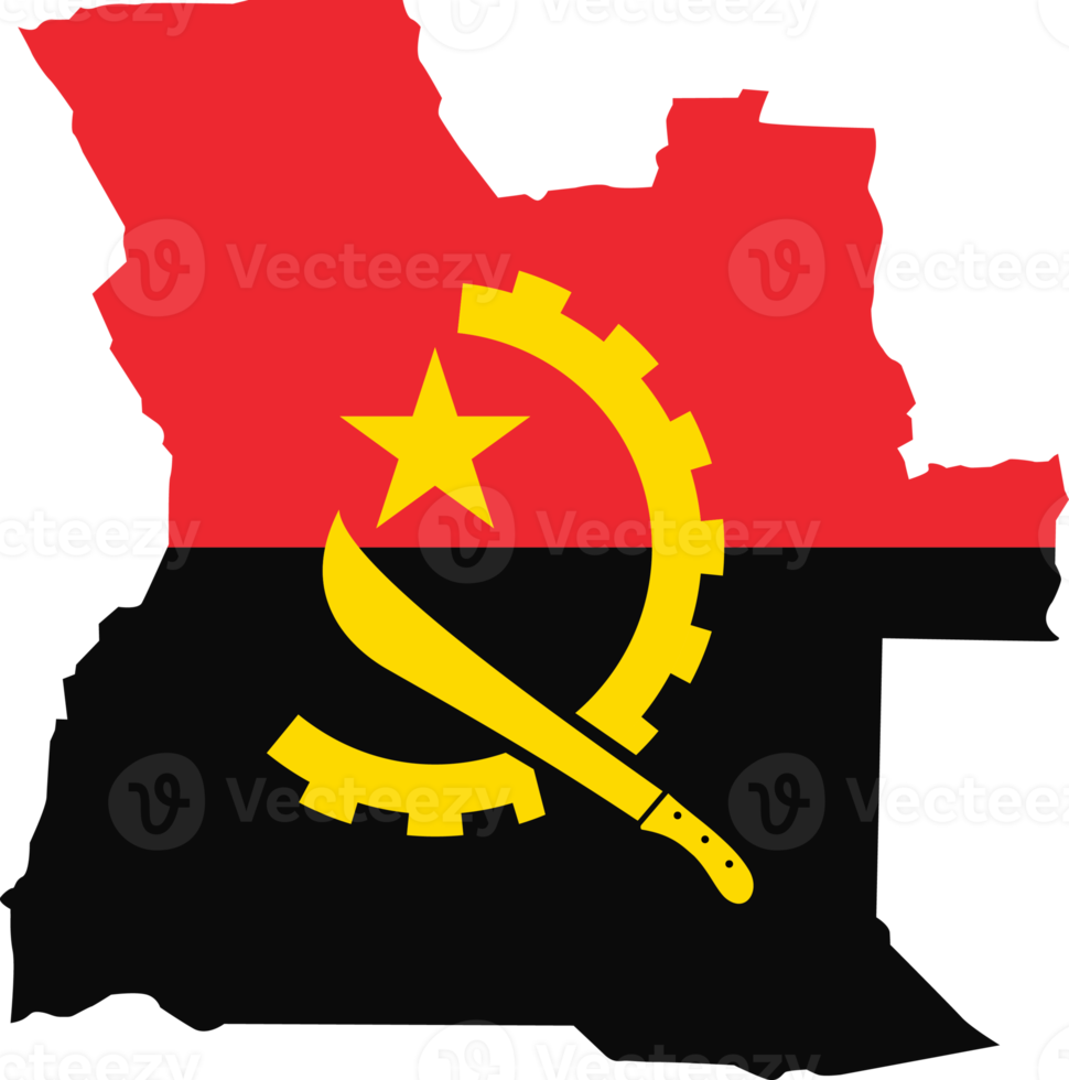 Angola map city color of country flag. png