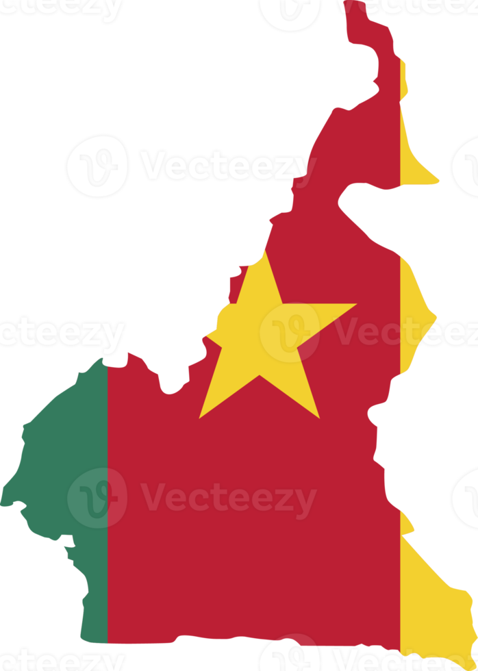 Cameroon map city color of country flag. png