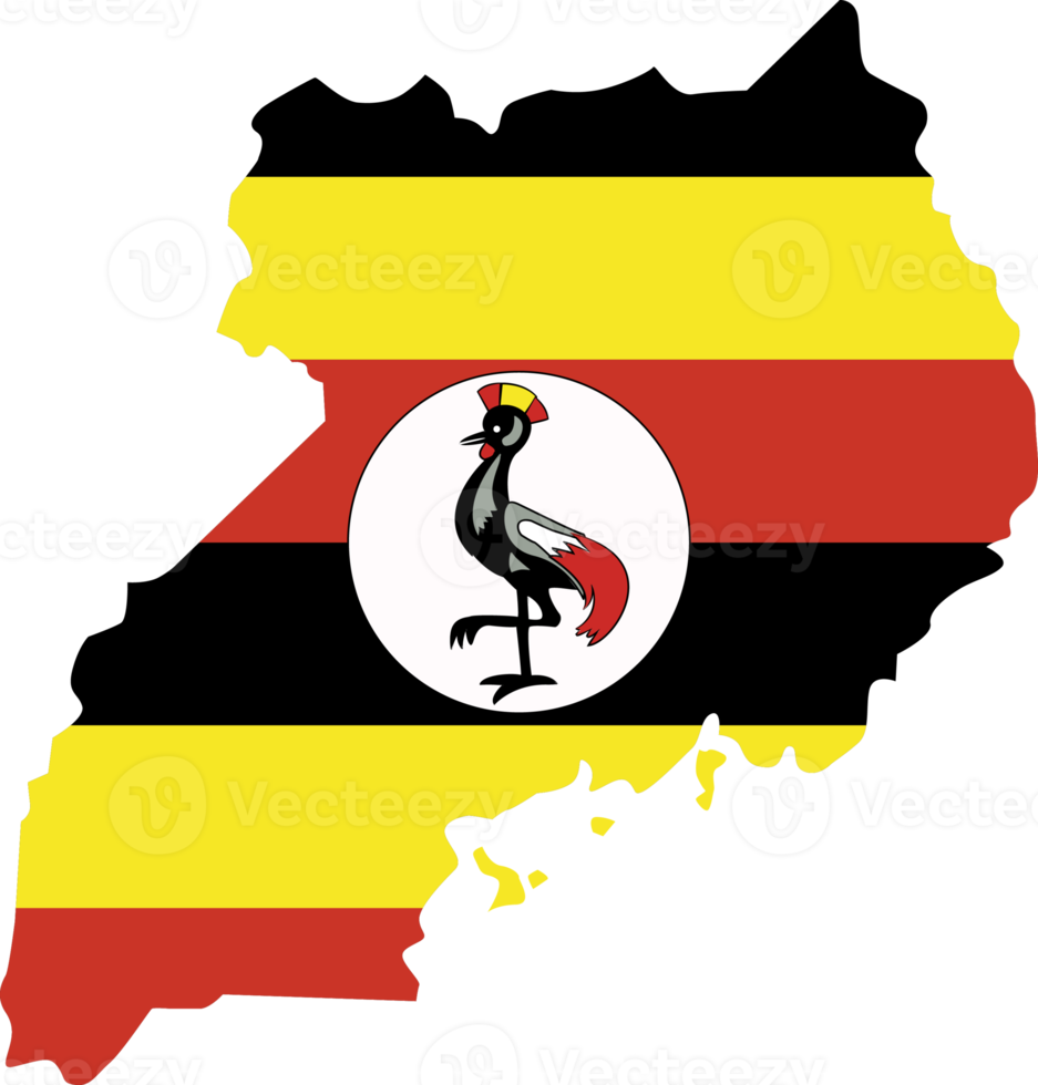 Uganda map city color of country flag. png