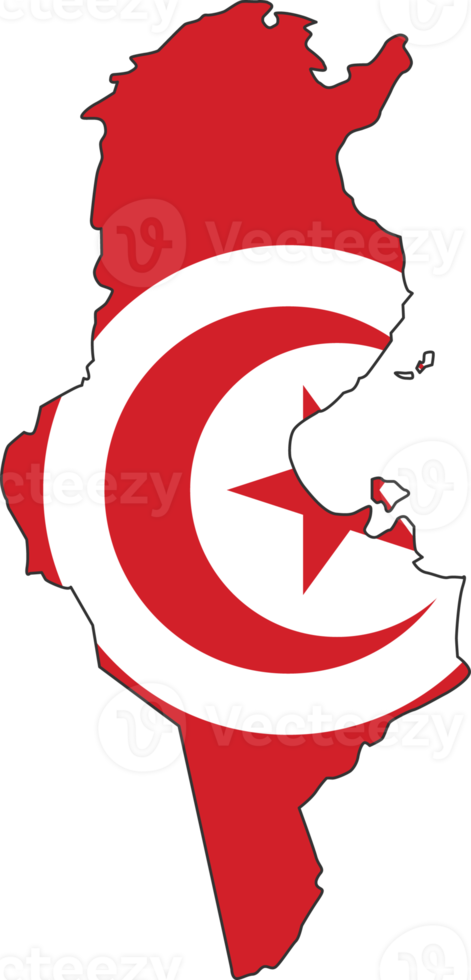 Tunisia map city color of country flag. png