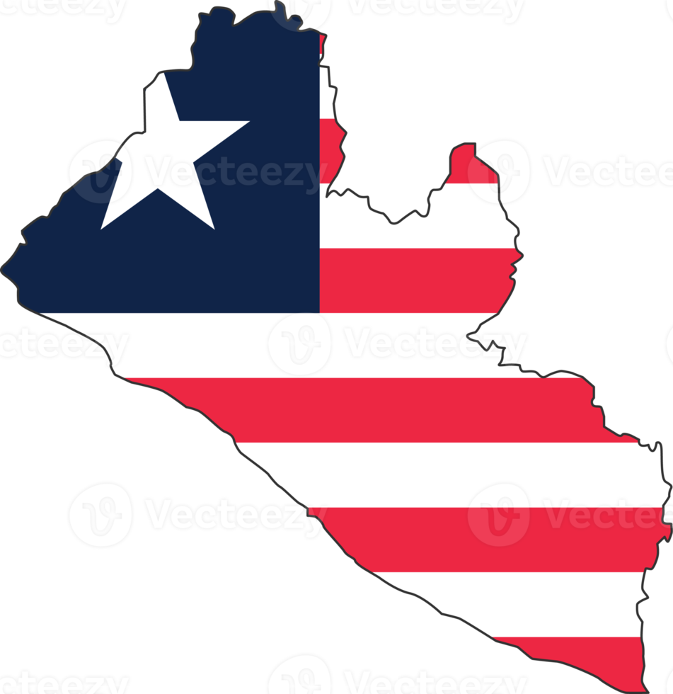 Liberia map city color of country flag. png