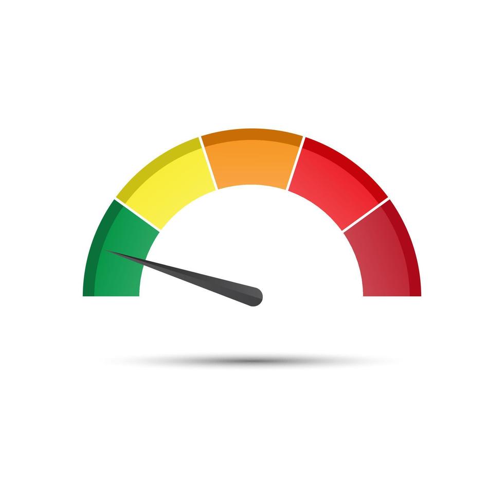 tacómetro de vector de color, caudalímetro con indicador en parte verde, velocímetro e icono de medición de rendimiento, ilustración para su sitio web, infografía y aplicaciones